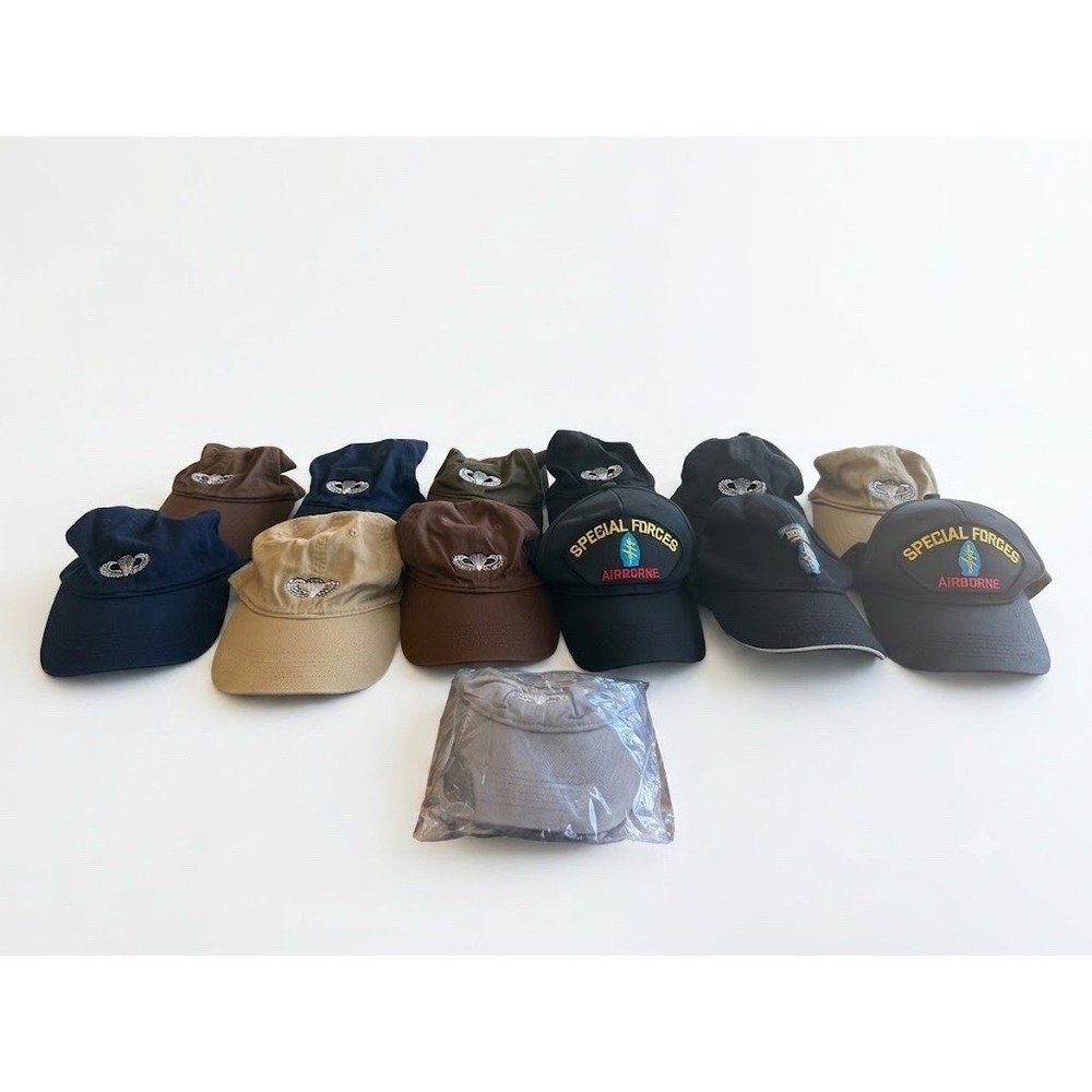 Lot of 13 US Army Special Forces Airborne Parachutist Jump Wings Hats Caps Bulk